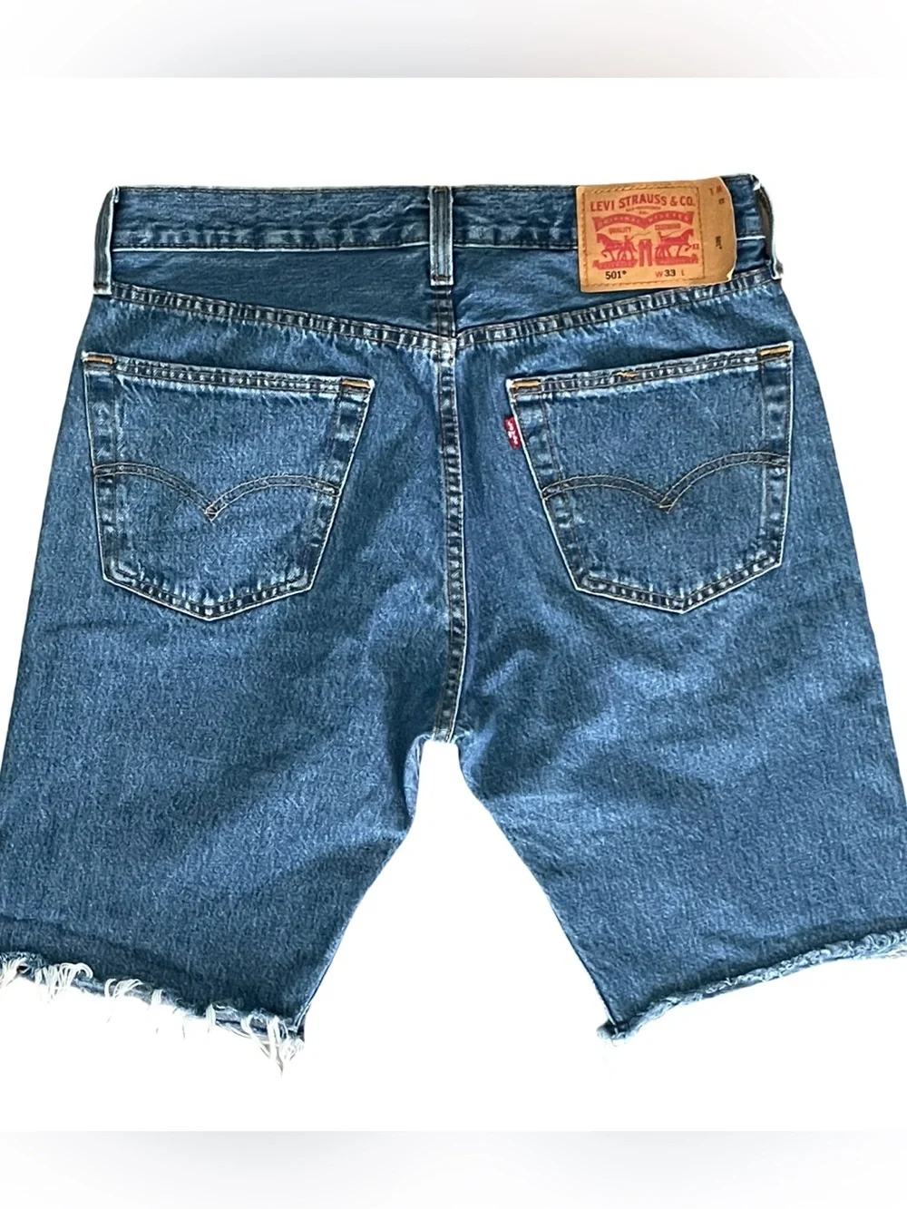 Levi's 501 Jean Shorts Jorts Button Fly Raw Hem Blue Men’s 33
